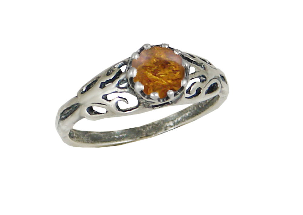 Sterling Silver Filigree Ring With Amber Size 6